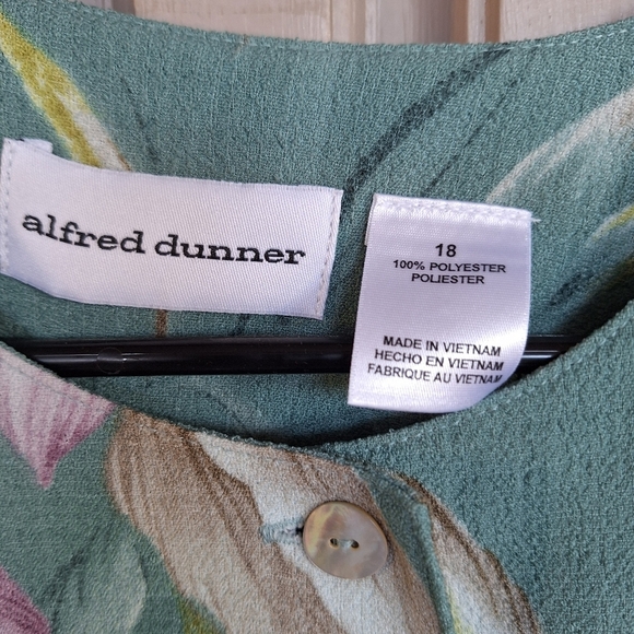 Alfred Dunner Blouse Plus Sz18 Sea Grn Short Sleeve Floral Button Front Washable - Picture 5 of 11